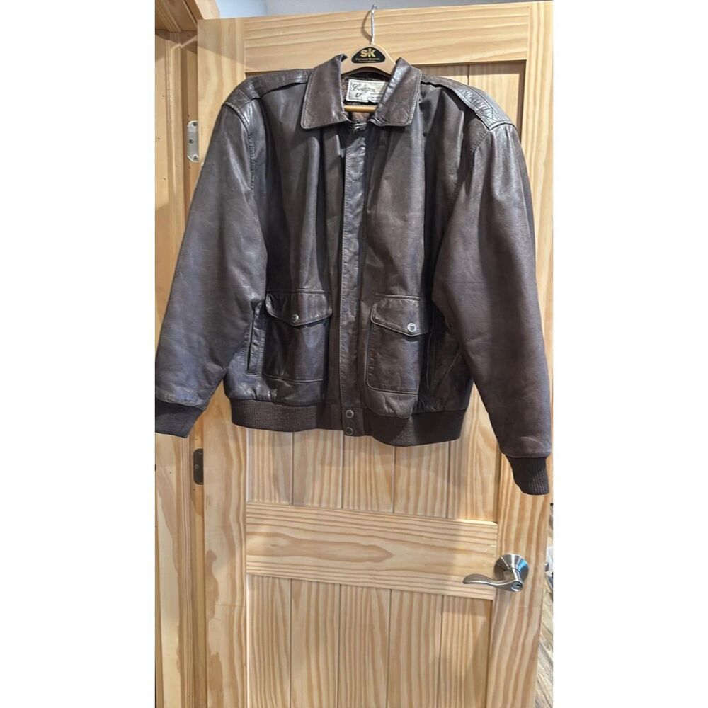 Vintage Cougar Mens XL Brown Leather Car Coat Jacket Bomber